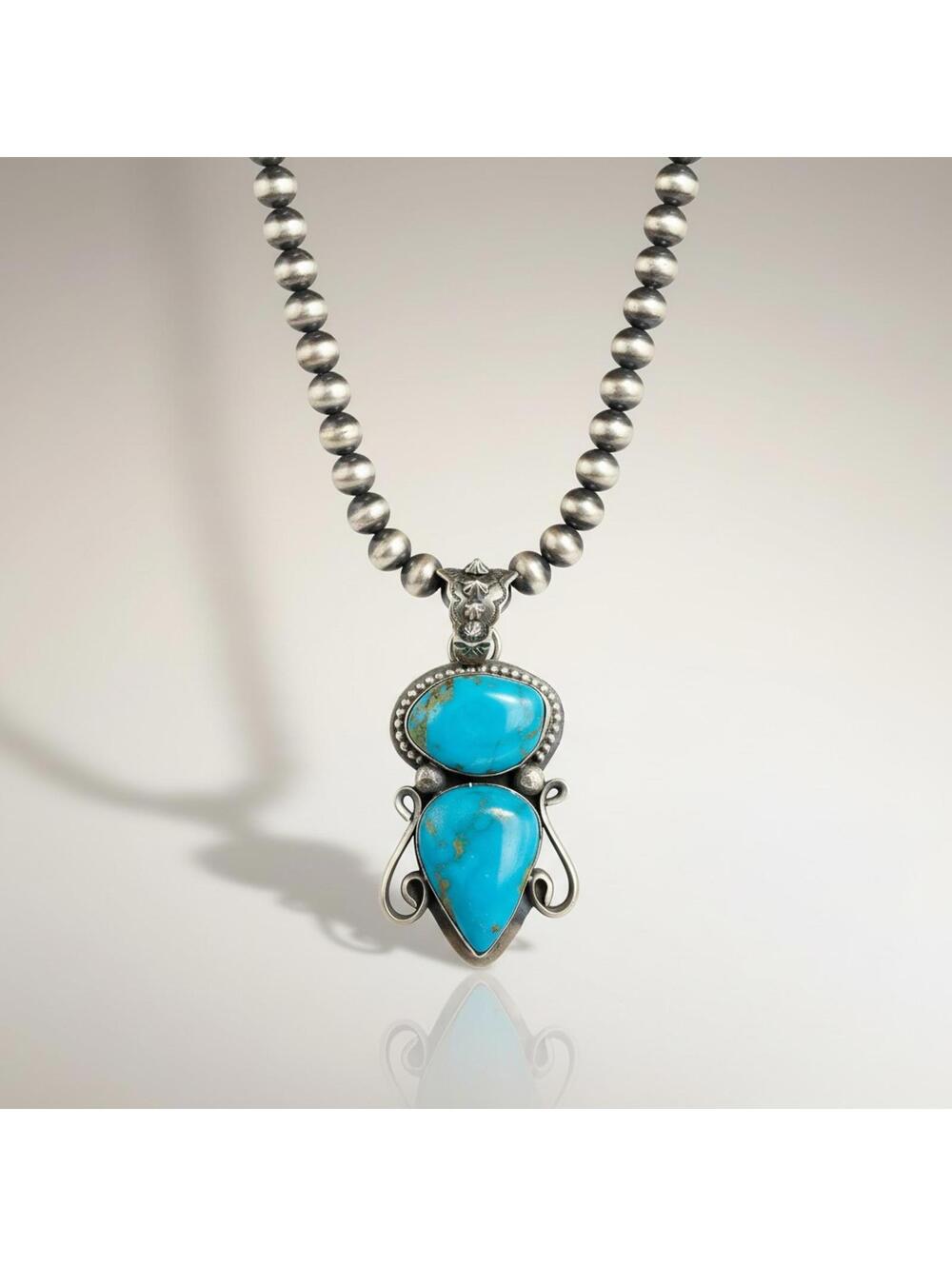 Delbert Secatero Navajo Sterling Silver Double Turquoise Pendant